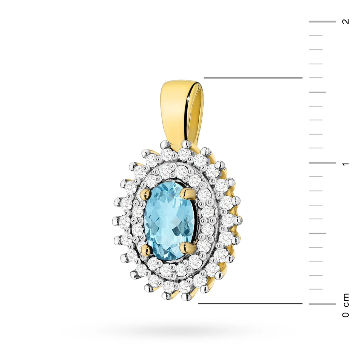 Anhänger aus 14-karätigem (585) Gold. Zentraler oval geschliffener Topas 0,50 ct und 39 Diamanten 0,19 ct. Ein einzigartiges Geschenk für sie. Unser Angebot umfasst Ketten, Anhänger, Halsketten.