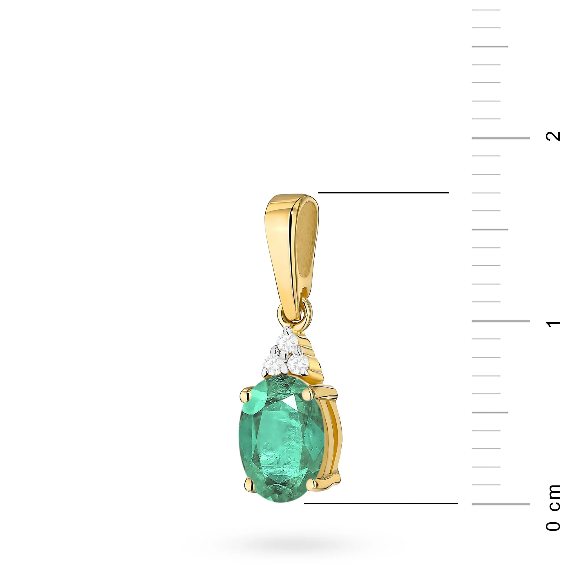 Anhänger aus 14-karätigem (585) Gold. In unserem Angebot sind Ketten, Anhänger und Halsketten enthalten. Oval geschliffener Smaragd 0,80 ct und 3 Diamanten 0,026 ct. Einzigartiges Geschenk für sie.