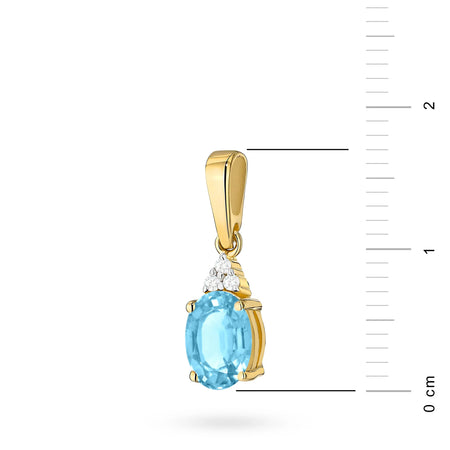 Anhänger aus hochwertigem 14K(585) Gold. Unser Angebot umfasst verschiedene Arten von Ketten, Anhängern, Halsketten. Oval geschliffener Topas 0,90 ct und 3 Diamanten 0,026 ct