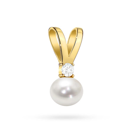 Gold 14K(585) pendant with pearl and zirconia in vintage style. Order a gift for mother, girlfriend or fiancee.