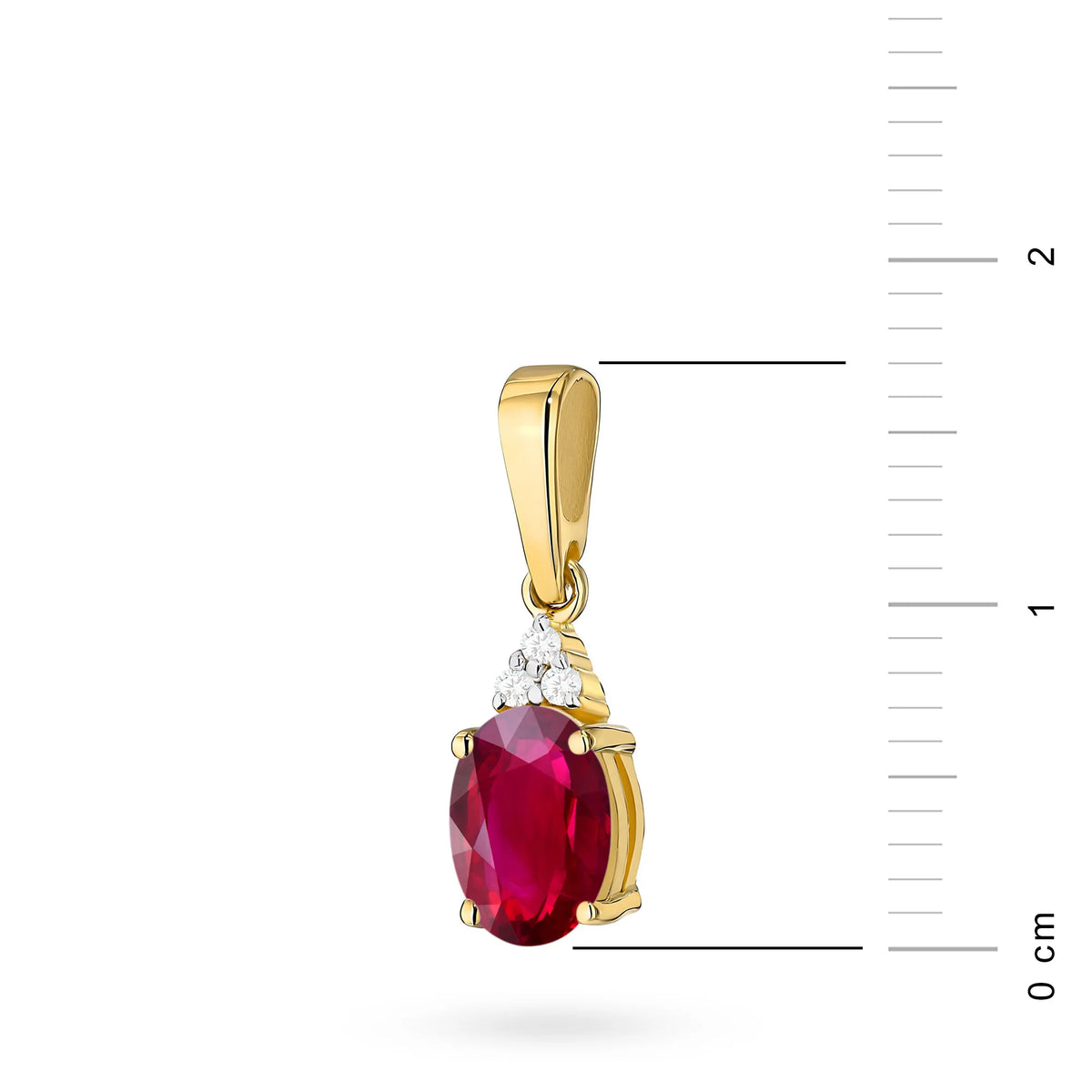 Anhänger aus 14K(585) Gold. Unser Angebot umfasst Ketten, Anhänger, Halsketten. Zentraler oval geschliffener Rubin 1,00 ct und 3 Diamanten 0,026 ct. Perfektes einzigartiges Geschenk.