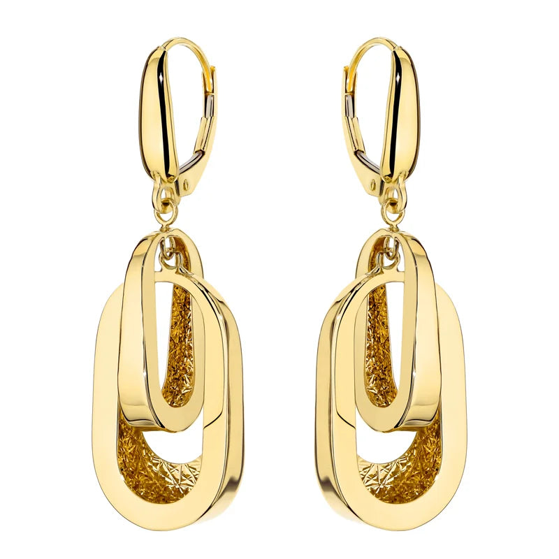 Diese doppelten ovalen Ohrringe aus 14 Karat (585) Gold sind ein exklusives Schmuckstück. Die Ohrringe haben einen Stecker-Verschluss. Sie werden in einer eleganten Schachtel verpackt, ideal als Geschenk.