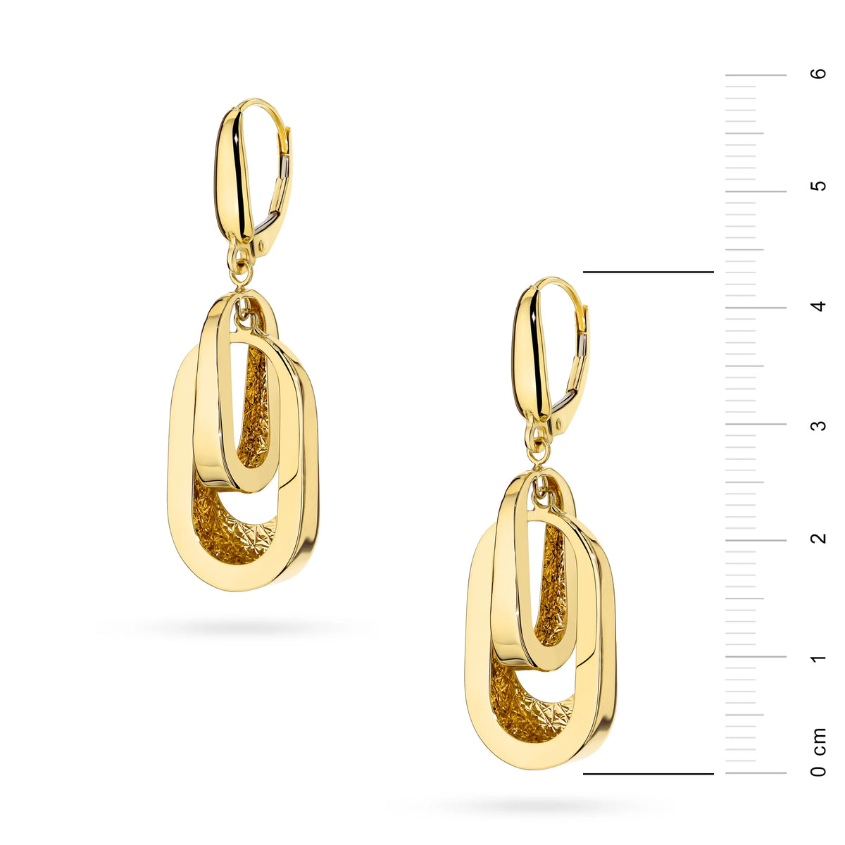 Diese doppelten ovalen Ohrringe aus 14 Karat (585) Gold sind ein exklusives Schmuckstück. Die Ohrringe haben einen Stecker-Verschluss. Sie werden in einer eleganten Schachtel verpackt, ideal als Geschenk.