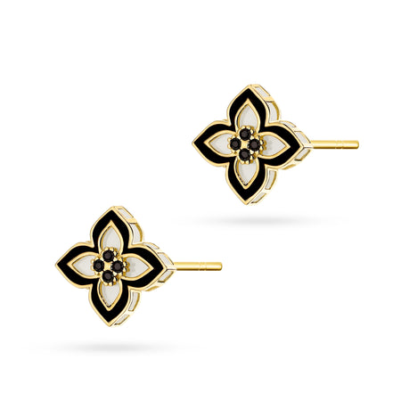 Elegante Ohrstecker aus 14-karätigem Gold mit einem atemberaubenden schwarz-weißen Blumendesign. Eine perfekte Verbindung von klassischem Luxus und modernem Kontrast. Zeitlos, schick und ideal für jeden Anlass. d-ohrringe-k1829-14k-585-b