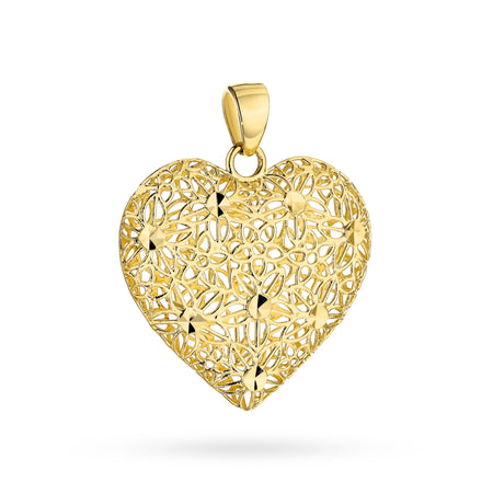 14k Gold Pendant | Openwork Heart & Flowers | Vintage Romantic Elegant Fine Jewelry Classic Gift