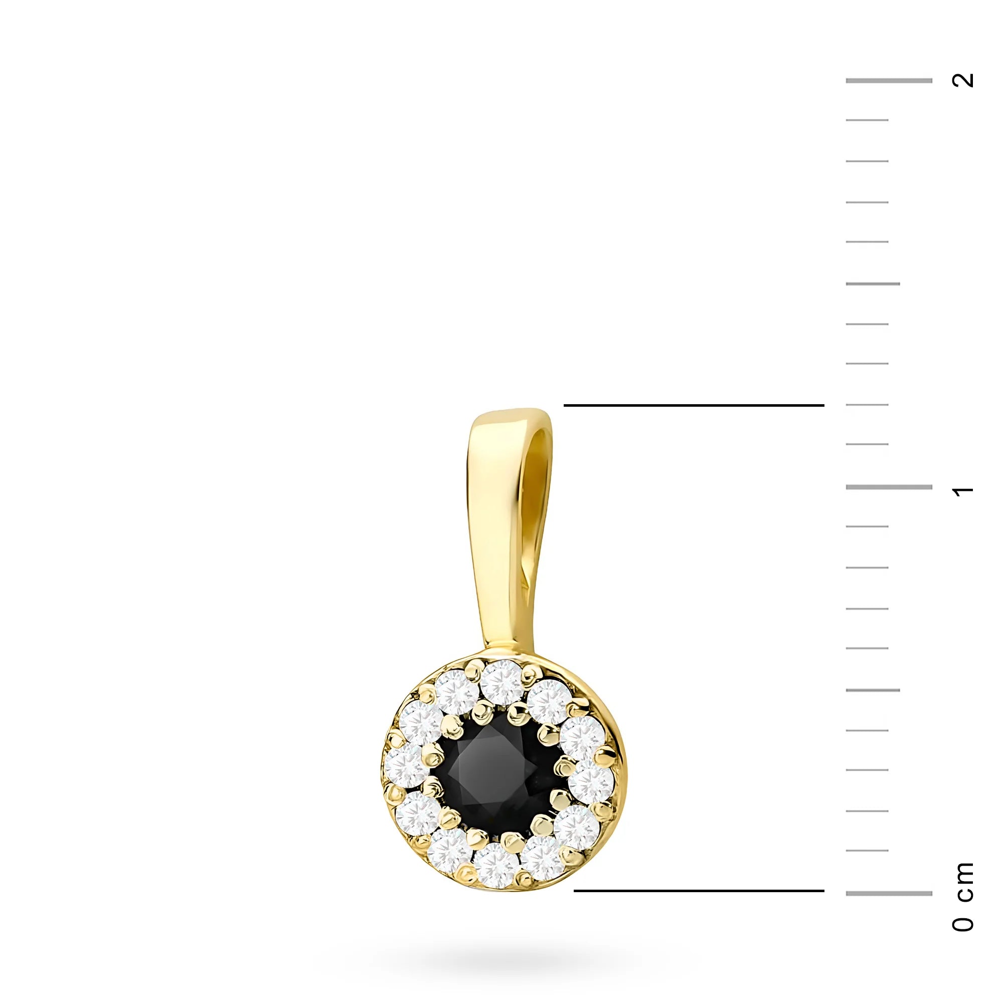 Gold Pendant with central Black Diamond and beset by white diamonds.