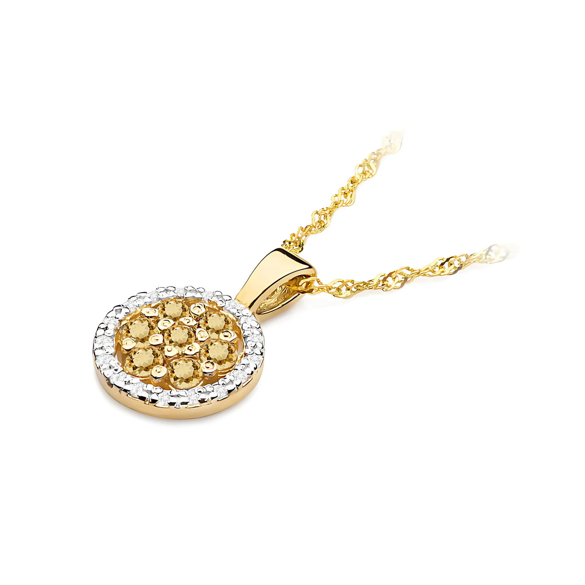 Goldanhänger mit zentralen bronzenen Diamanten und zusätzlichen weißen Diamanten.