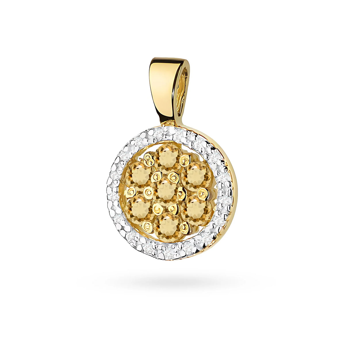 Goldanhänger mit zentralen bronzenen Diamanten und zusätzlichen weißen Diamanten.