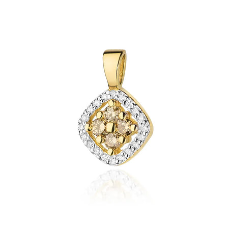 Goldanhänger mit zentralen bronzenen Diamanten und zusätzlichen weißen Diamanten.