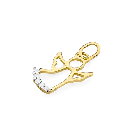 Goldener Engelsanhänger mit echten Diamanten in 3 Farben aus 14-karätigem (585) Gold.