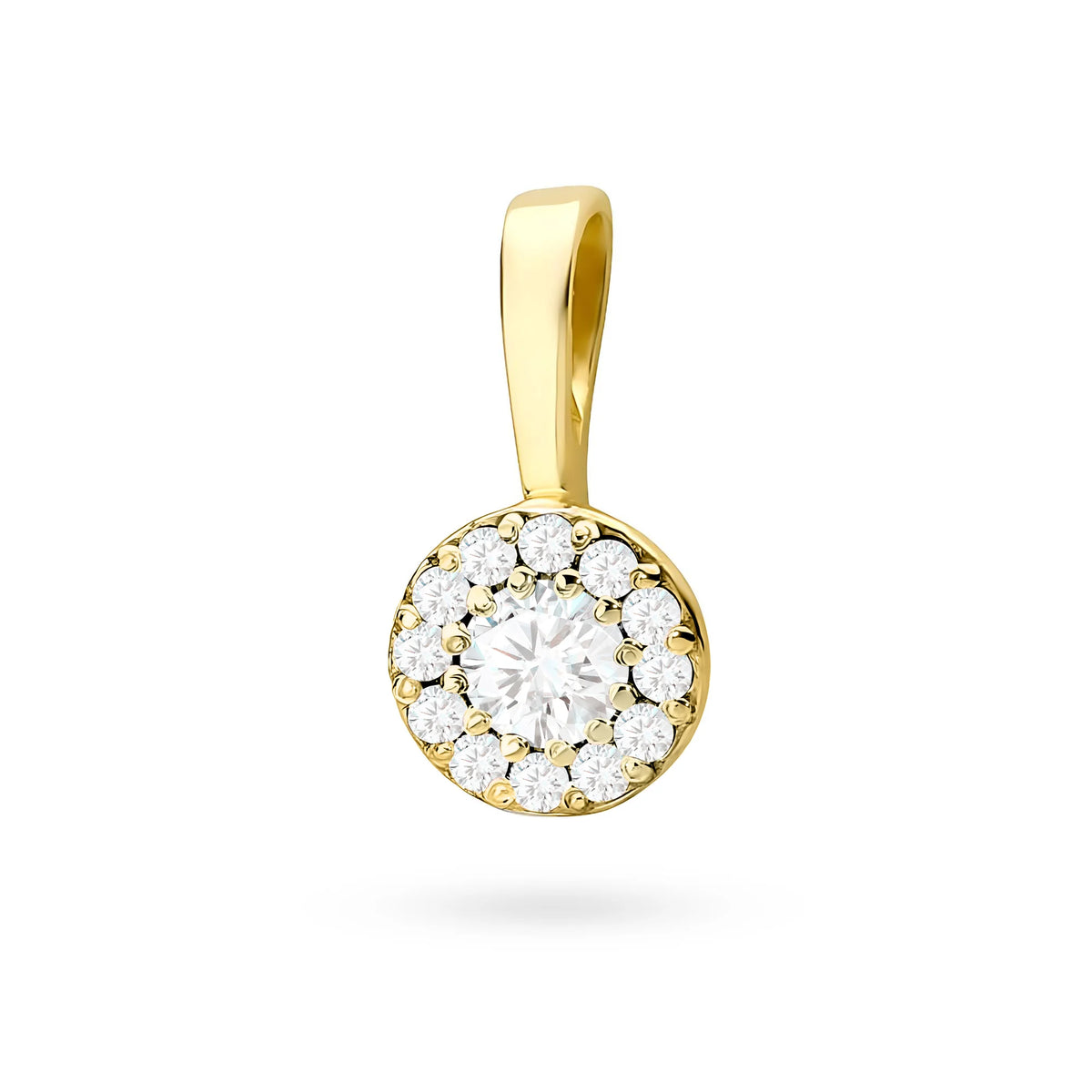 Gold Pendant with central Diamond and beset by smaller diamonds.