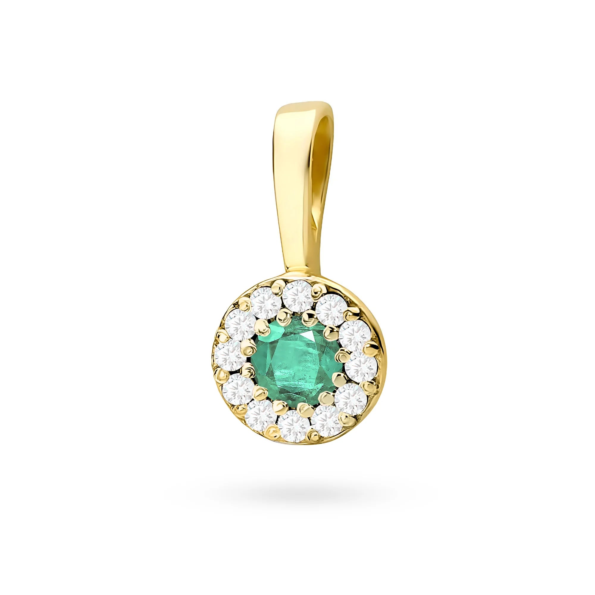 Runder Goldanhänger mit Smaragd und Diamanten in 3 Farben aus 14-karätigem (585) Gold.