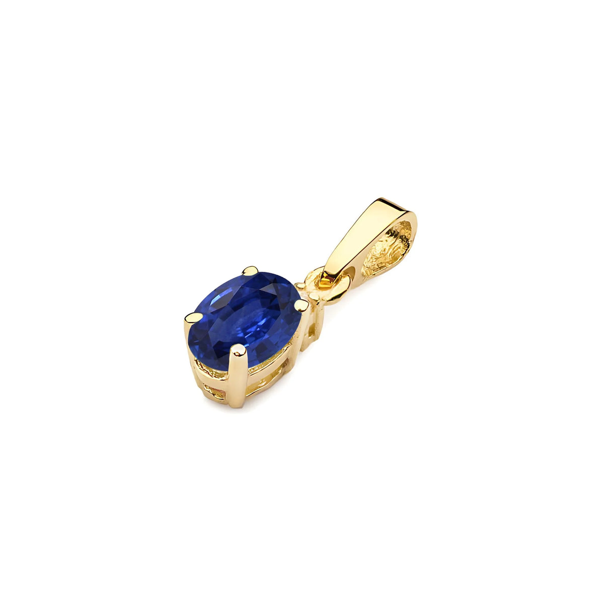 Gold pendant with oval sapphire and additional diamonds.