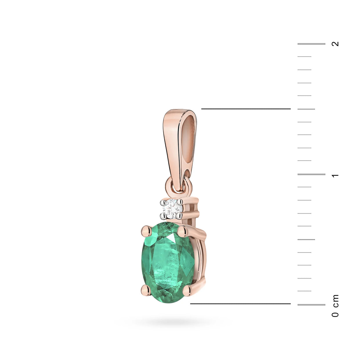 Anhänger aus Roségold mit ovalem Smaragd und zusätzlichen Diamanten.