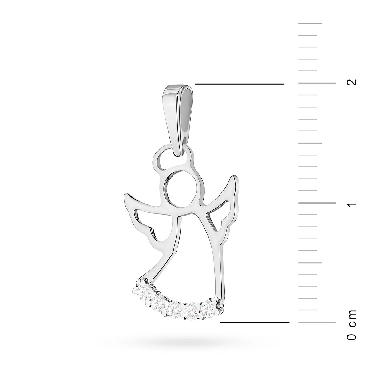 Anhänger Engel aus Weißgold mit echtem Diamanten. Bild mit tatsächlicher Größe in cm.