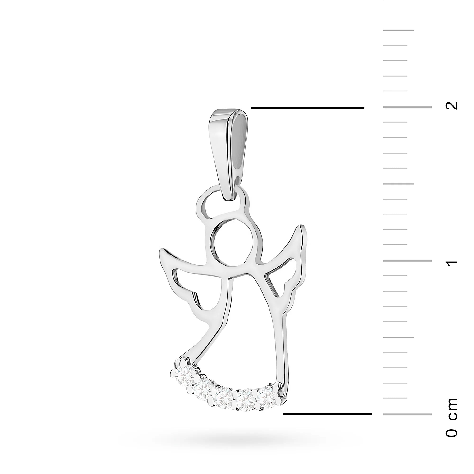 Anhänger Engel aus Weißgold mit echtem Diamanten. Bild mit tatsächlicher Größe in cm.