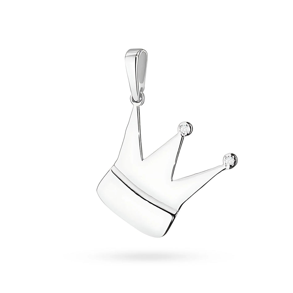 Anhänger in Form einer Krone aus Weißgold mit echten Diamanten in 3 Farben aus 14-karätigem (585) Gold.