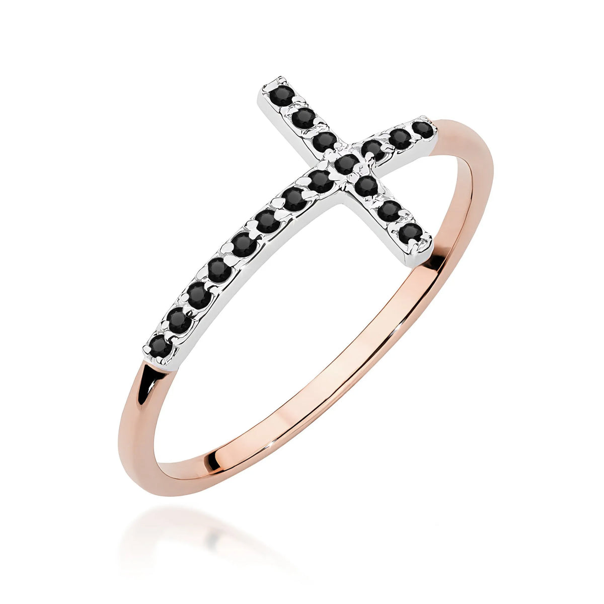 Ring aus Rosegold mit Kreuz aus 0,09 ct schwarzen Diamanten