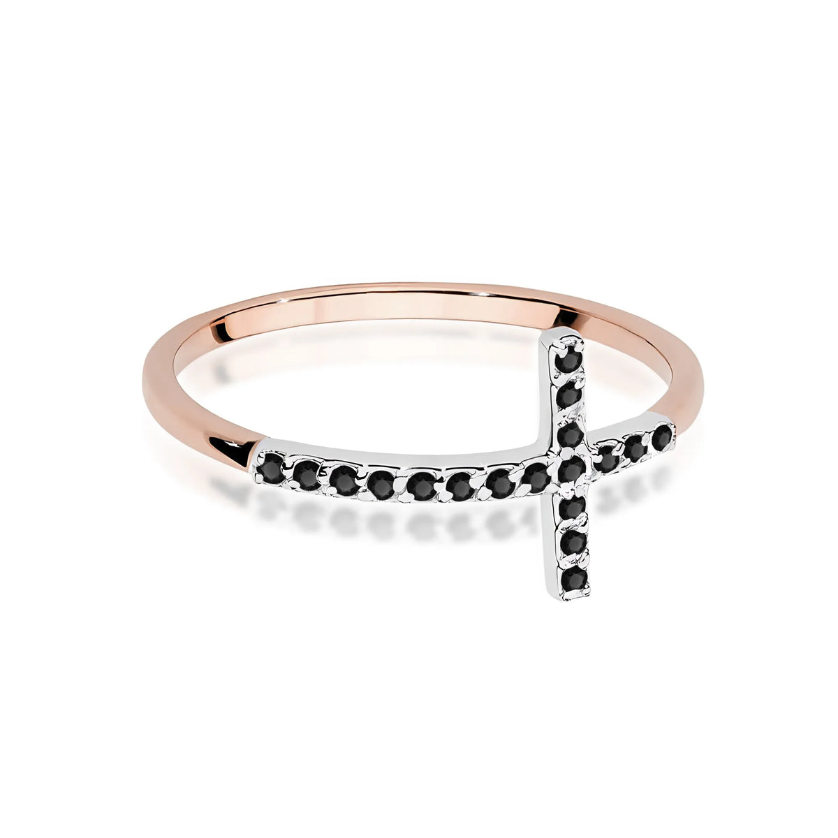 Ring aus Rosegold mit Kreuz aus 0,09 ct schwarzen Diamanten