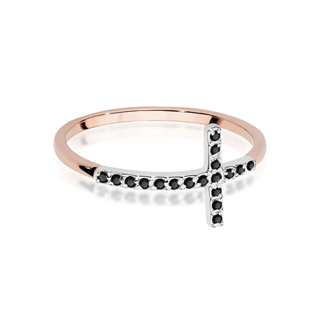 Ring aus Rosegold mit Kreuz aus 0,09 ct schwarzen Diamanten