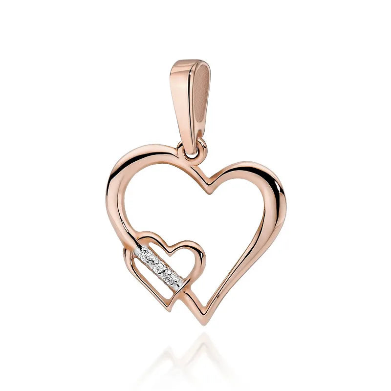 Rose Gold heart-shaped pendant with embedded 0.015ct diamonds. Uniq gift for loved once.