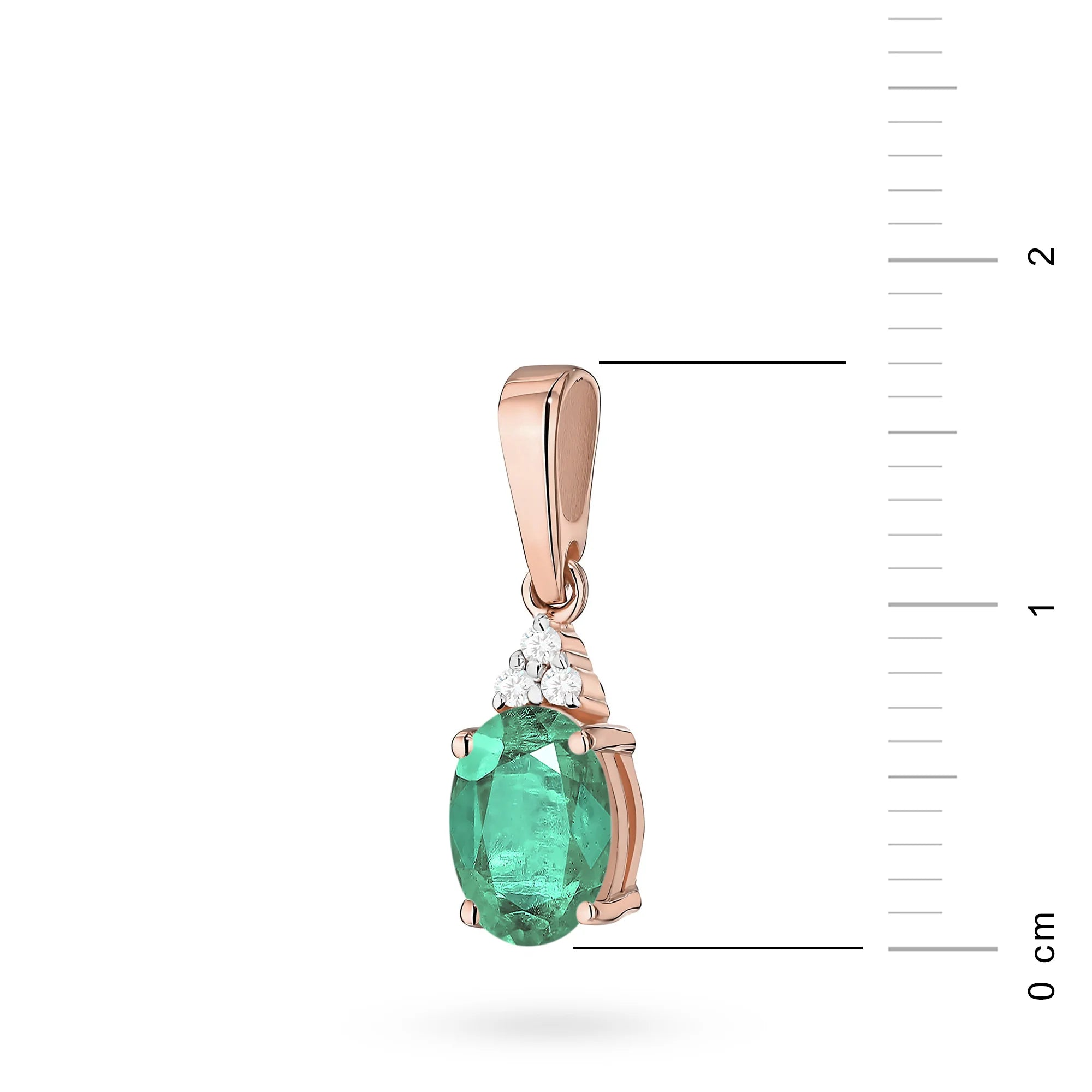 Anhänger aus 14-karätigem (585) Gold. In unserem Angebot sind Ketten, Anhänger und Halsketten enthalten. Oval geschliffener Smaragd 0,80 ct und 3 Diamanten 0,026 ct. Einzigartiges Geschenk für sie.