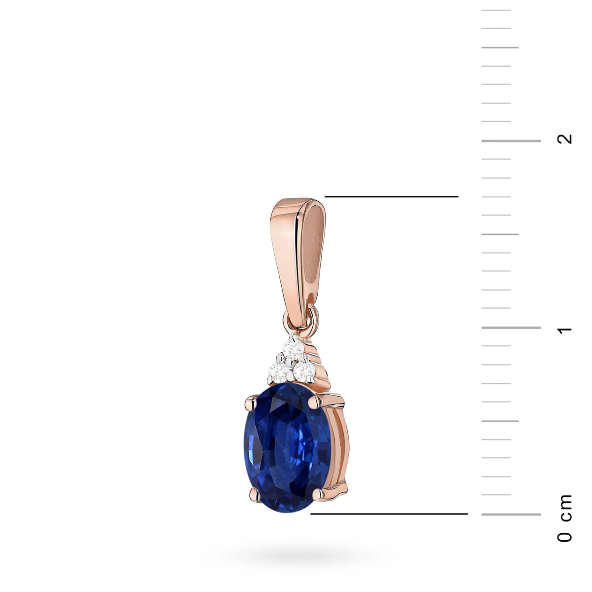 Anhänger aus 14-karätigem (585) Gold. Unser Angebot umfasst Ketten, Anhänger, Halsketten. Zentraler oval geschliffener Saphir 0,90 ct und 3 Diamanten 0,026 ct. Perfektes, einzigartiges Geschenk