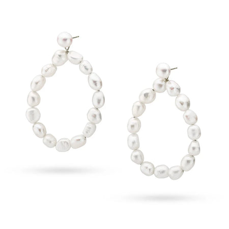 Silver(925) Earrings with pearls. Hoop shape in vintage style. Order gift for mother, girlfriend or fiancee.