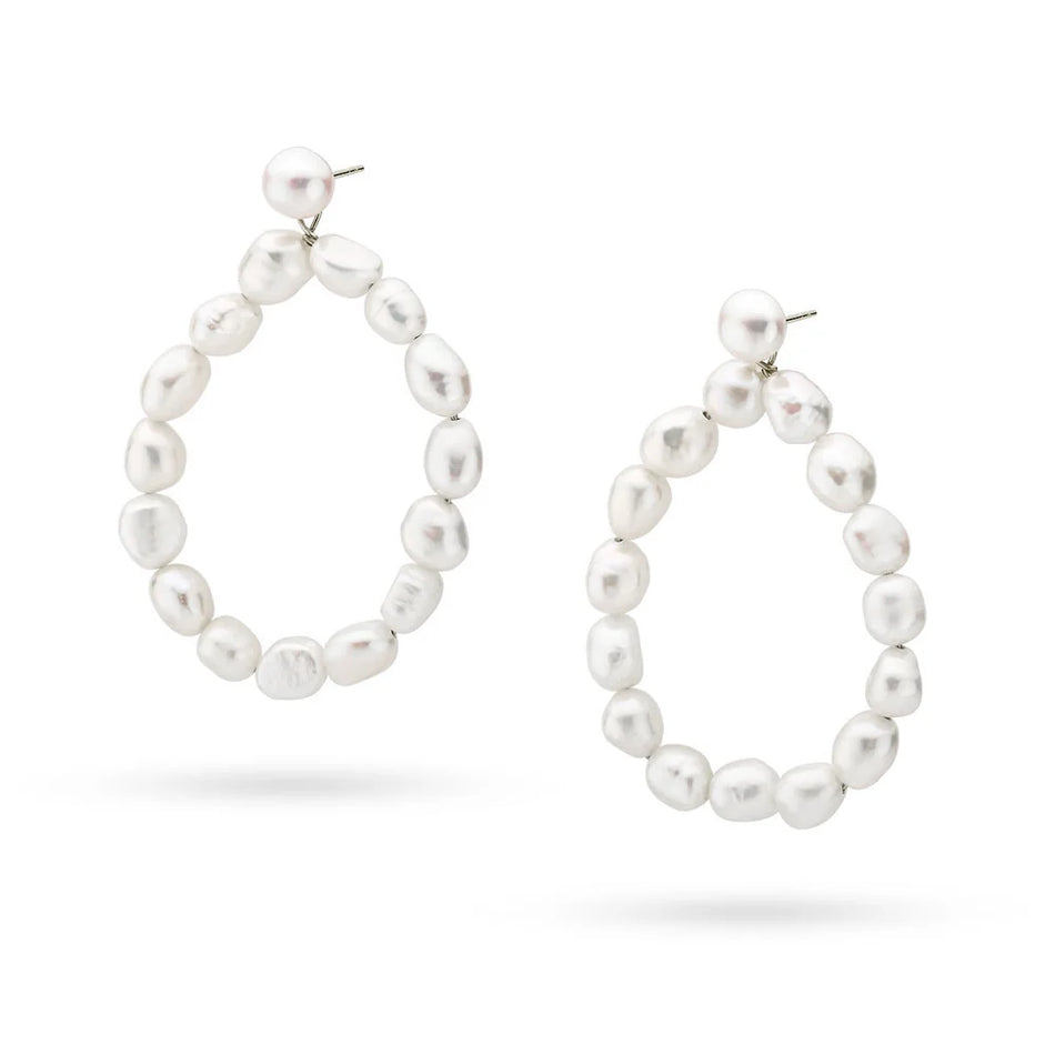 Silver(925) Earrings with pearls. Hoop shape in vintage style. Order gift for mother, girlfriend or fiancee.