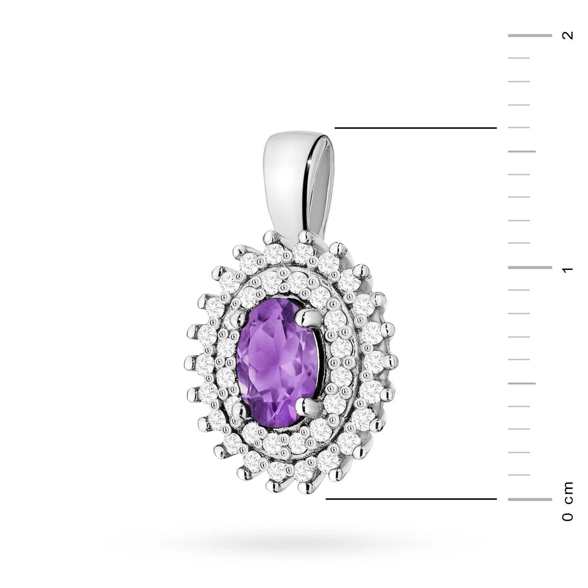 Pendant made of 14K (585) gold. Central amethyst 0.40ct surrounded by 39 diamonds 0.19ct. A unique gift for her. Our shop offers chains, rings, earrings.