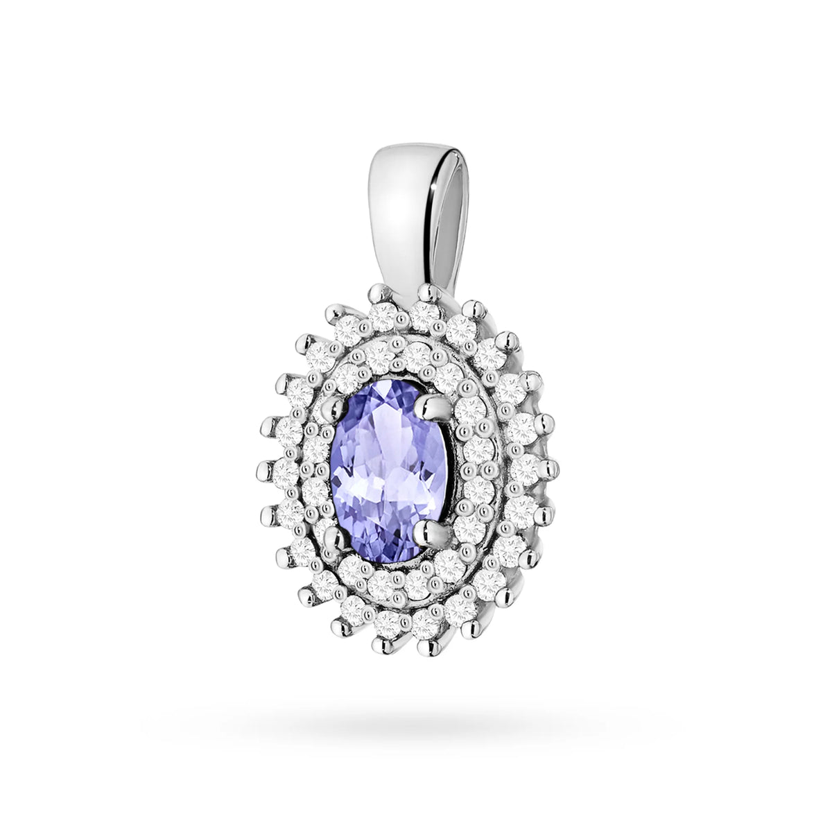 Anhänger aus 14-karätigem (585) Gold. Zentraler Tansanit 0,40 ct, umgeben von 39 Diamanten 0,19 ct. Ein einzigartiges Geschenk für sie. Unser Geschäft bietet Ketten, Anhänger, Halsketten an.