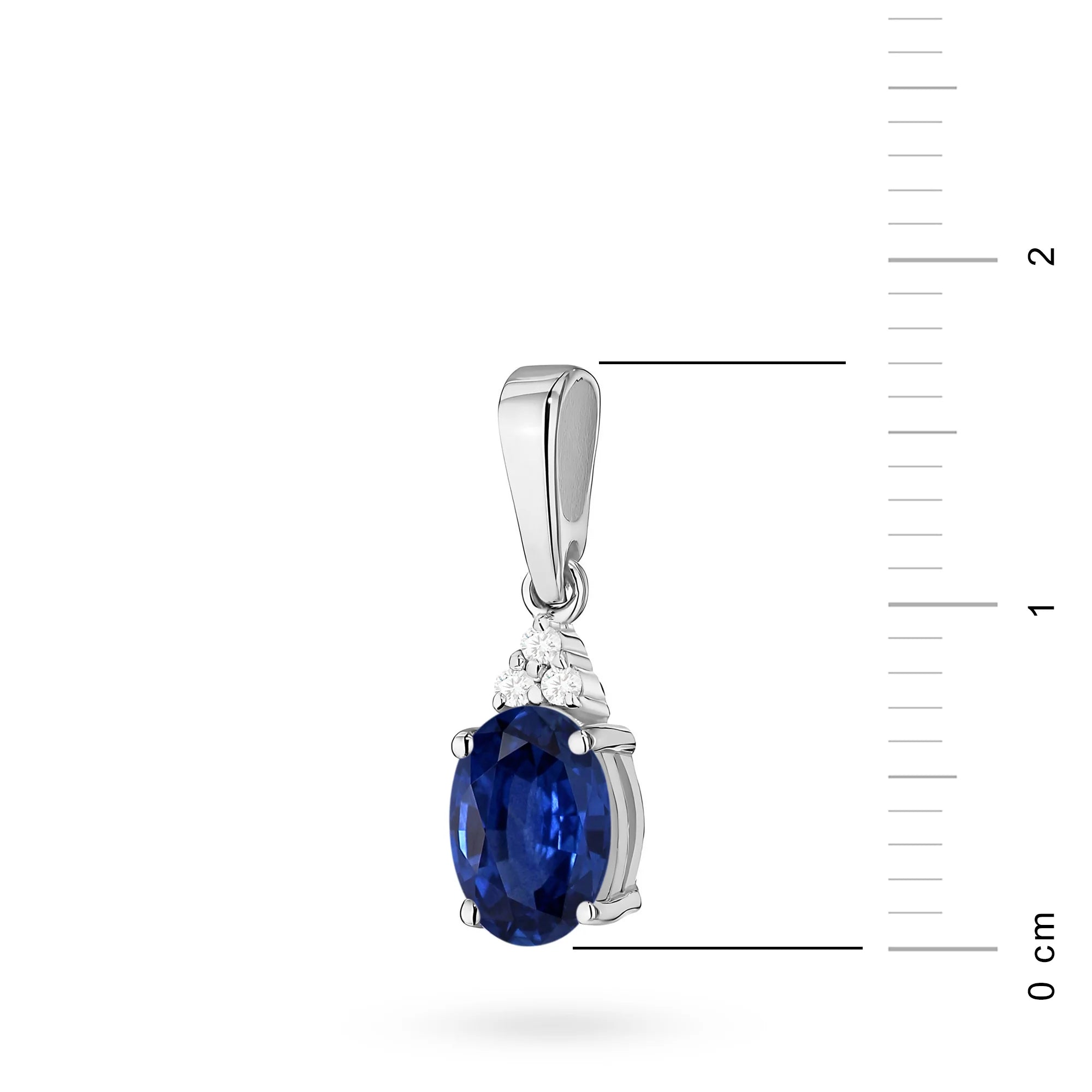 Anhänger aus 14-karätigem (585) Gold. Unser Angebot umfasst Ketten, Anhänger, Halsketten. Zentraler oval geschliffener Saphir 0,90 ct und 3 Diamanten 0,026 ct. Perfektes, einzigartiges Geschenk